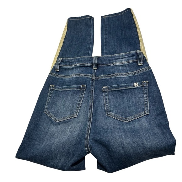 BEBE Gold Glitter Tuxedo Striped Skinny Jeans Sz 26 - Picture 5 of 12